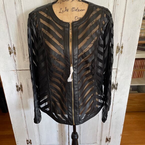 Colleen Lopez Black Faux Leather and Mesh Jacket Front Zip Size XL - Picture 3 of 14